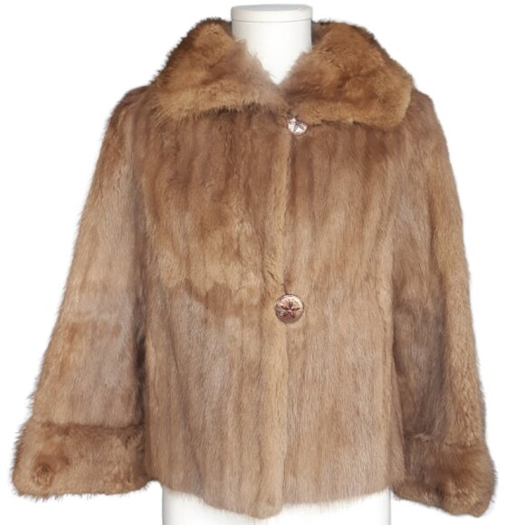 1965 Muskrat Jacket SZ S Mitchell Fur Co., Women's Beige Jacket Coat - Picture 3 of 16